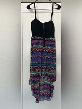 Material Girl Black Bodice Multicolor Tribal High-Low Dress